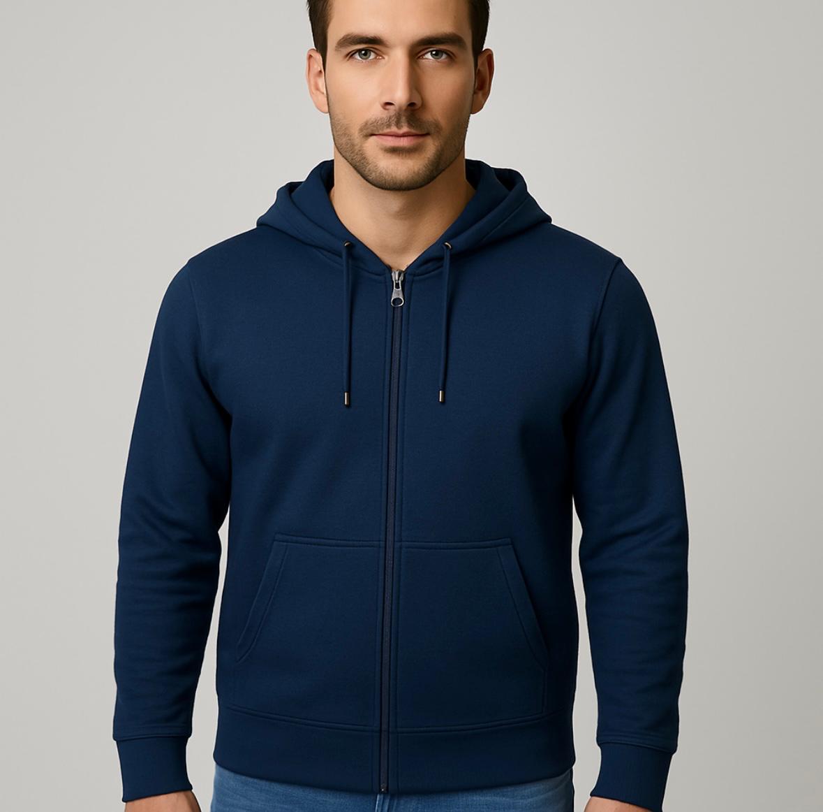 Erkek 2 İplik Fermuarlı Kapüşonlu Sweatshirt-W1084