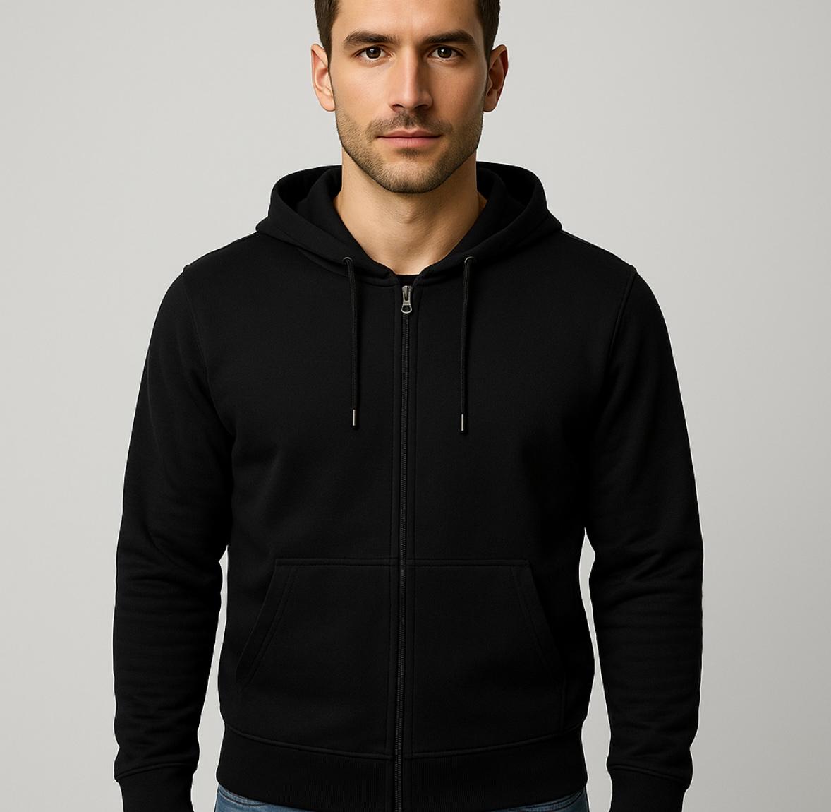 Erkek 2 İplik Fermuarlı Kapüşonlu Sweatshirt-W1084