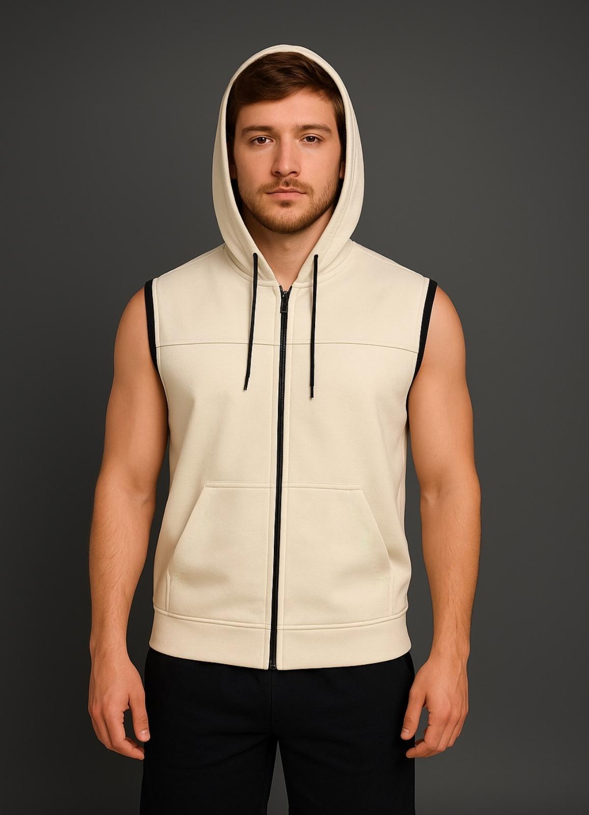 Erkek Fermuarlı Kapüşonlu Kanguru Cepli Kolsuz İnterlok Yelek-Y1142