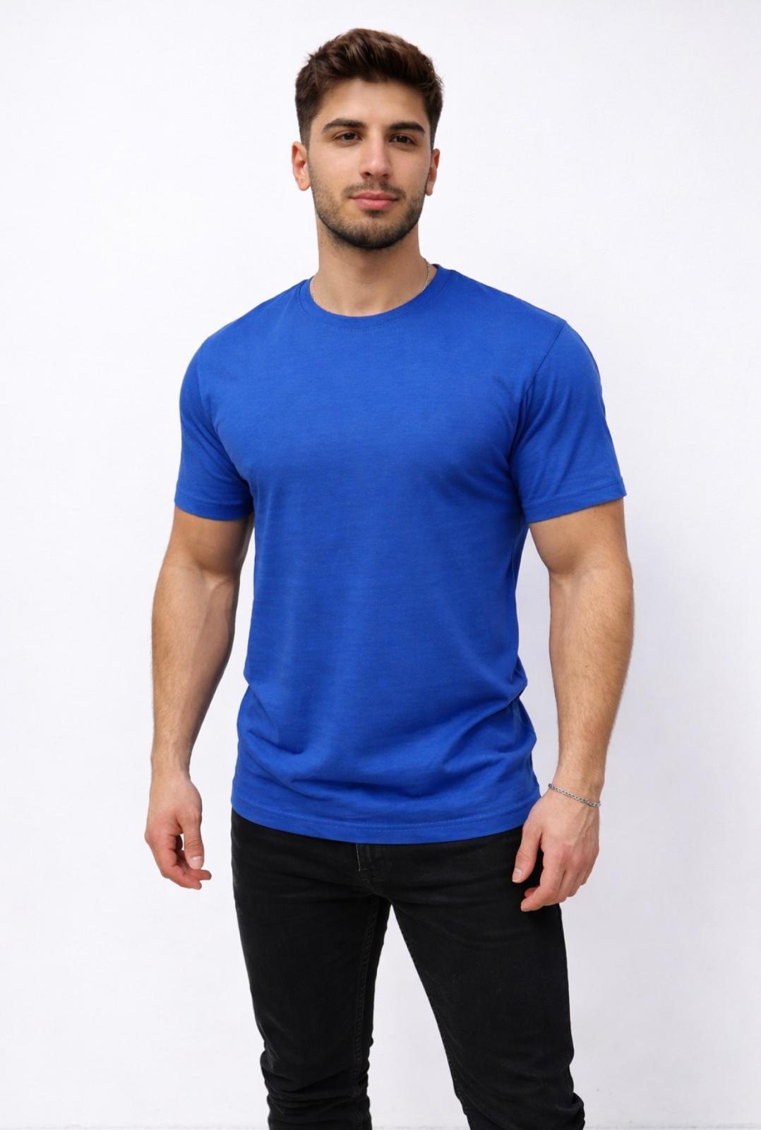 Erkek Mavi Kısa Kollu Bisiklet Yaka T-Shirt-D677