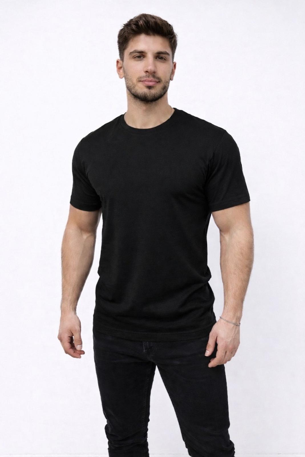 Erkek Mavi Kısa Kollu Bisiklet Yaka T-Shirt-D677