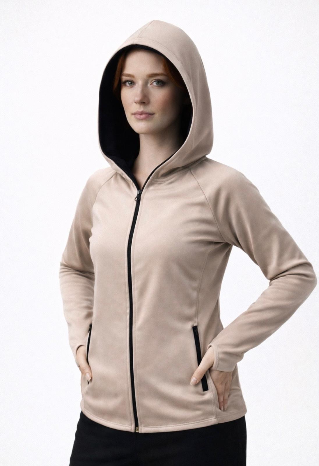 Kadın Şardonlu Dalgıç Sweatshirt Kapüşonlu-W1161