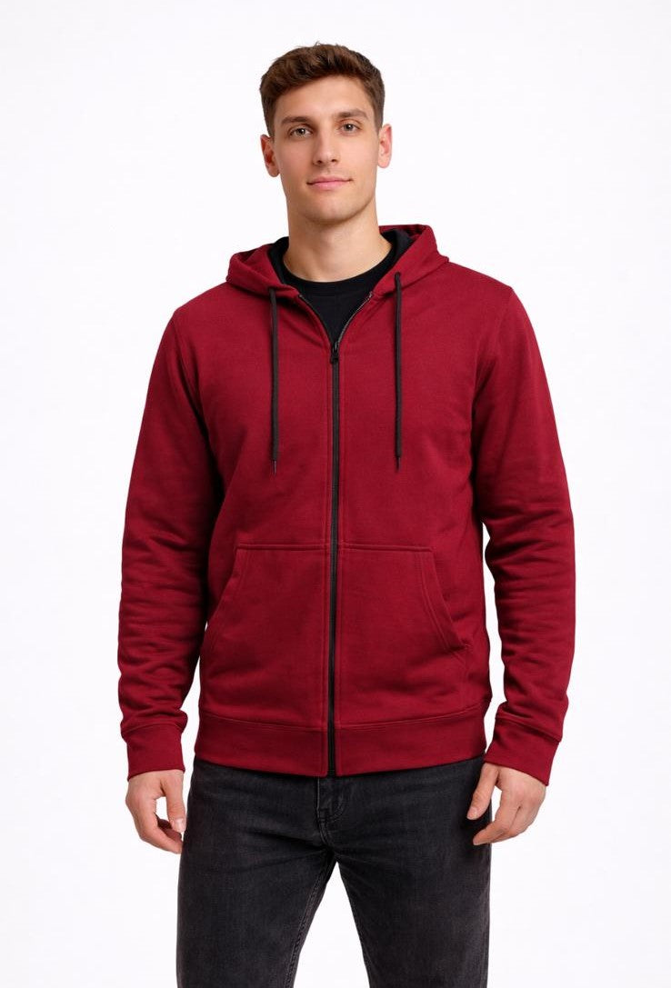 Erkek 2 İplik Fermuarlı Kapüşonlu Sweatshirt-W1084