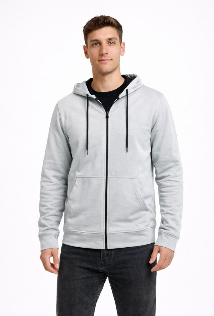 Erkek 2 İplik Fermuarlı Kapüşonlu Sweatshirt-W1084