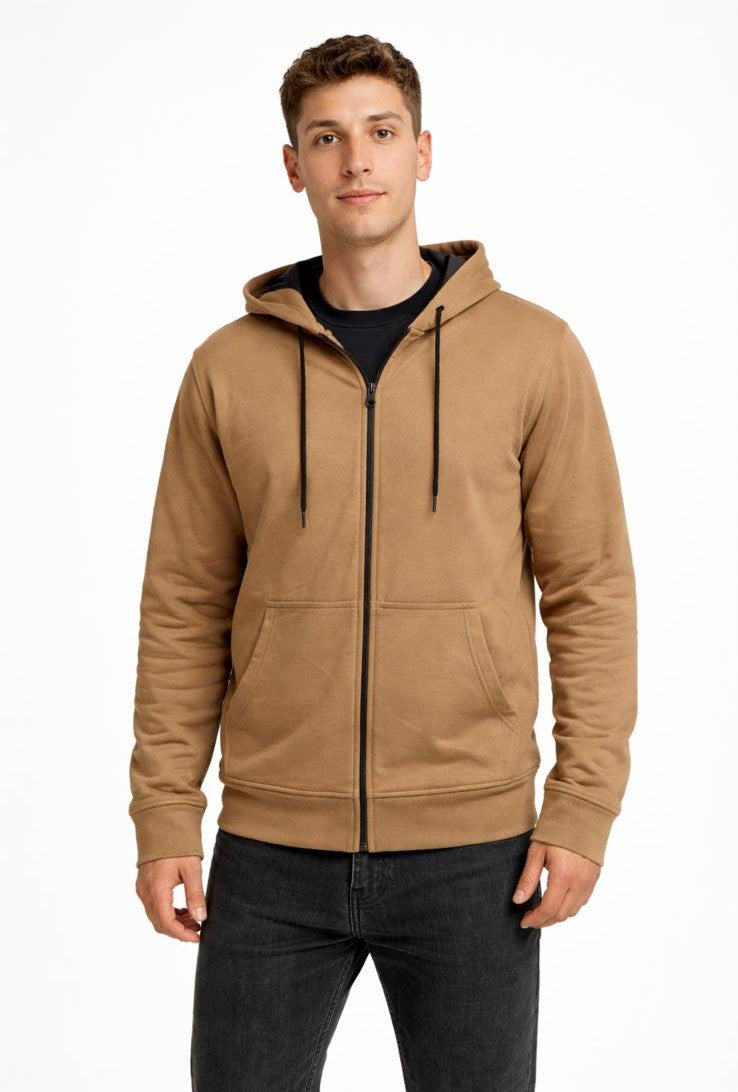 Erkek 2 İplik Fermuarlı Kapüşonlu Sweatshirt-W1084