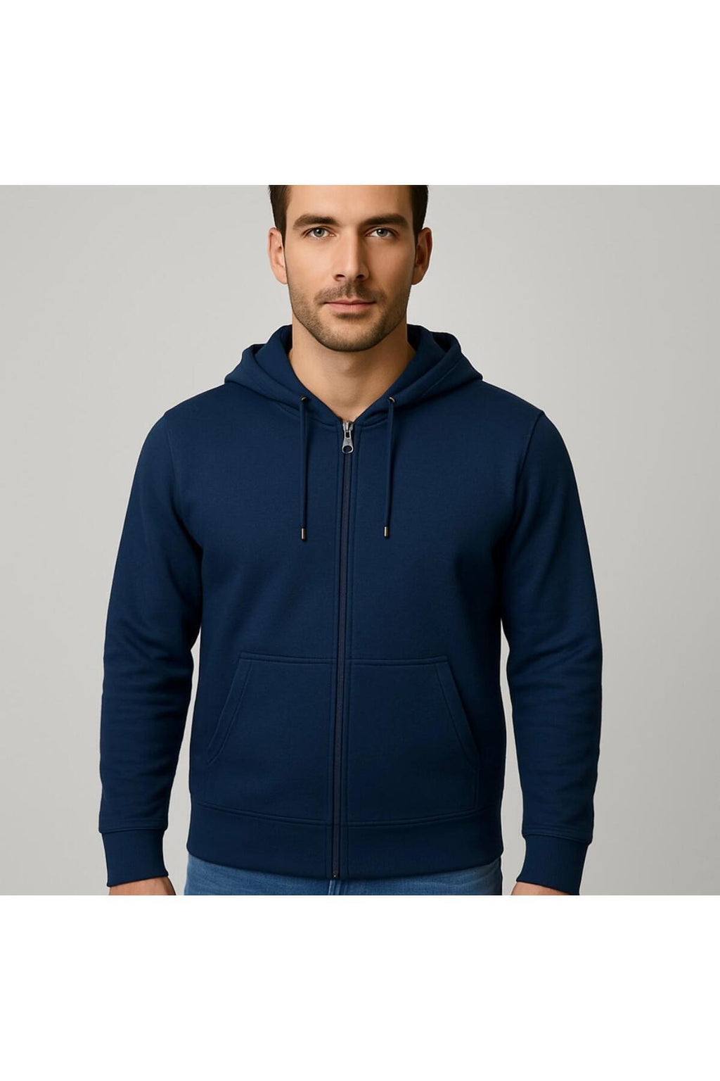 Erkek 2 İplik Fermuarlı Kapüşonlu Sweatshirt-W1084