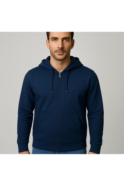 Erkek 2 İplik Fermuarlı Kapüşonlu Sweatshirt-W1084