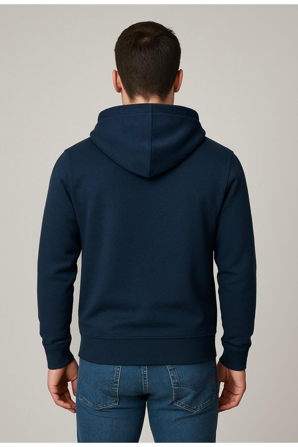 Erkek 2 İplik Fermuarlı Kapüşonlu Sweatshirt-W1084