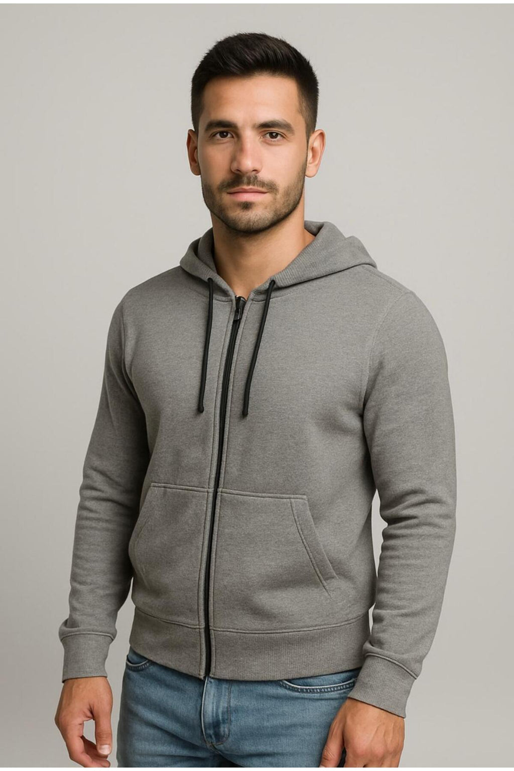 Erkek 2 İplik Fermuarlı Kapüşonlu Sweatshirt-W1084