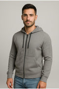 Erkek 2 İplik Fermuarlı Kapüşonlu Sweatshirt-W1084