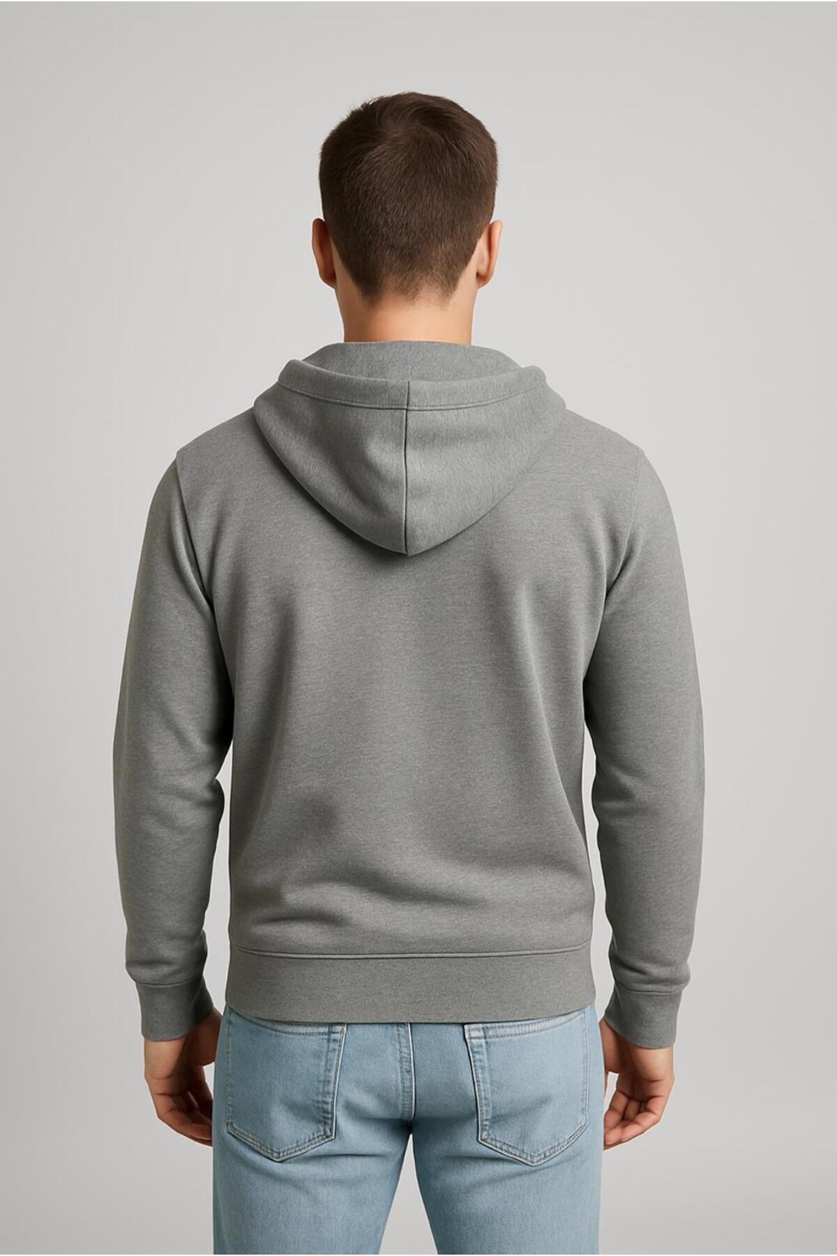 Erkek 2 İplik Fermuarlı Kapüşonlu Sweatshirt-W1084