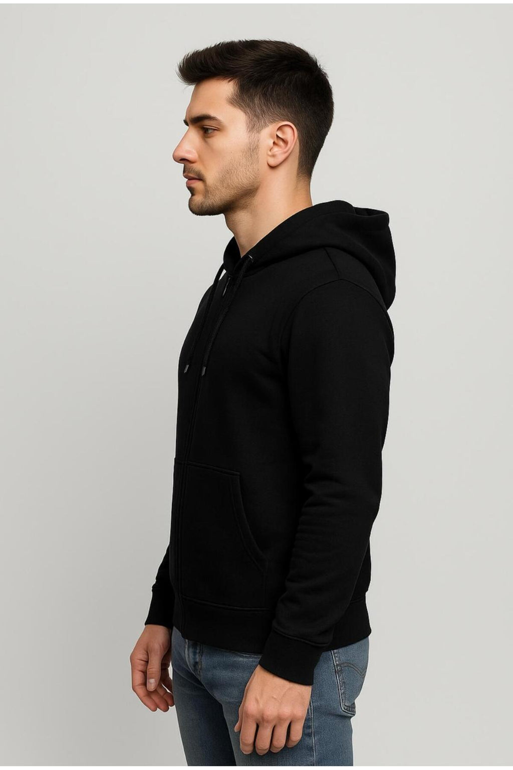 Erkek 2 İplik Fermuarlı Kapüşonlu Sweatshirt-W1084