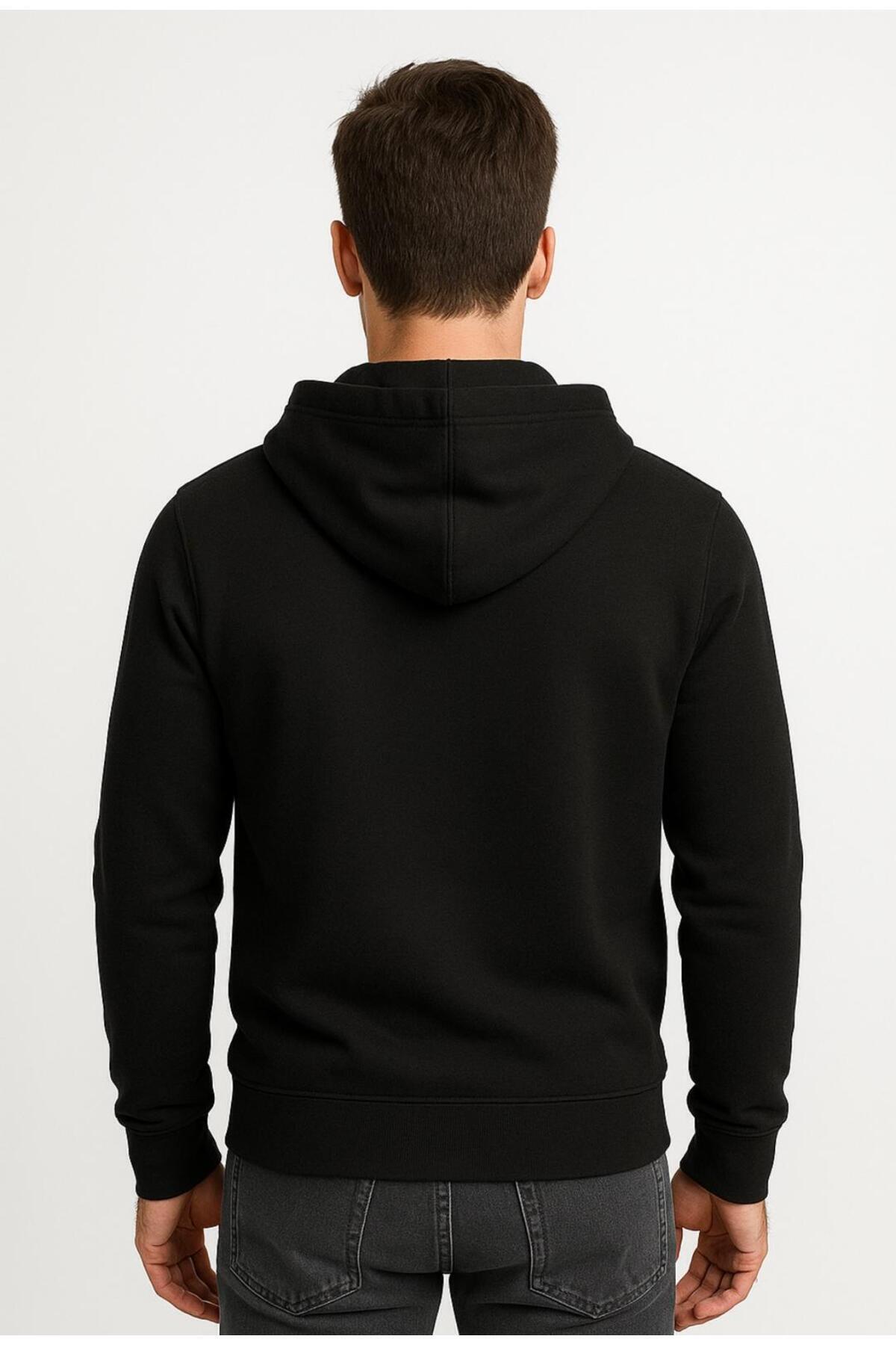 Erkek 2 İplik Fermuarlı Kapüşonlu Sweatshirt-W1084