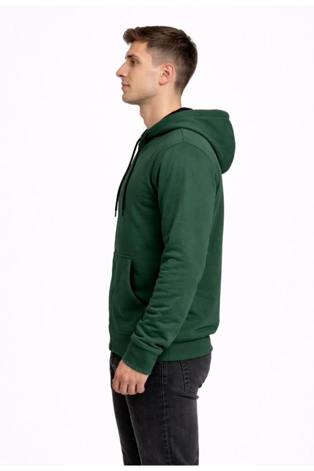Erkek 2 İplik Fermuarlı Kapüşonlu Sweatshirt-W1084