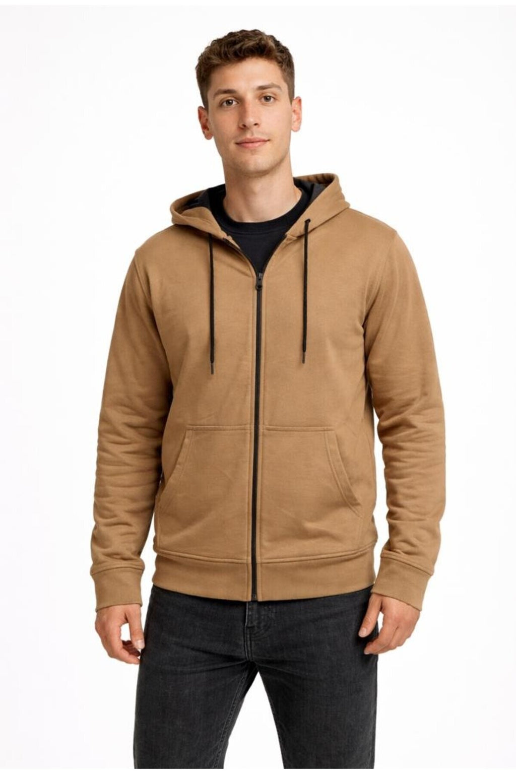 Erkek 2 İplik Fermuarlı Kapüşonlu Sweatshirt-W1084