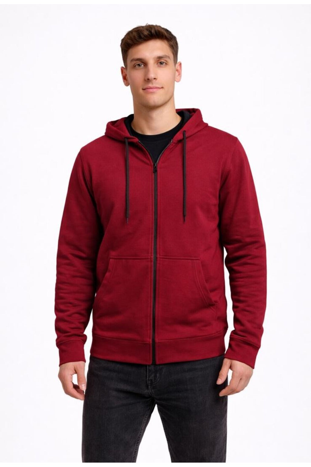 Erkek 2 İplik Fermuarlı Kapüşonlu Sweatshirt-W1084