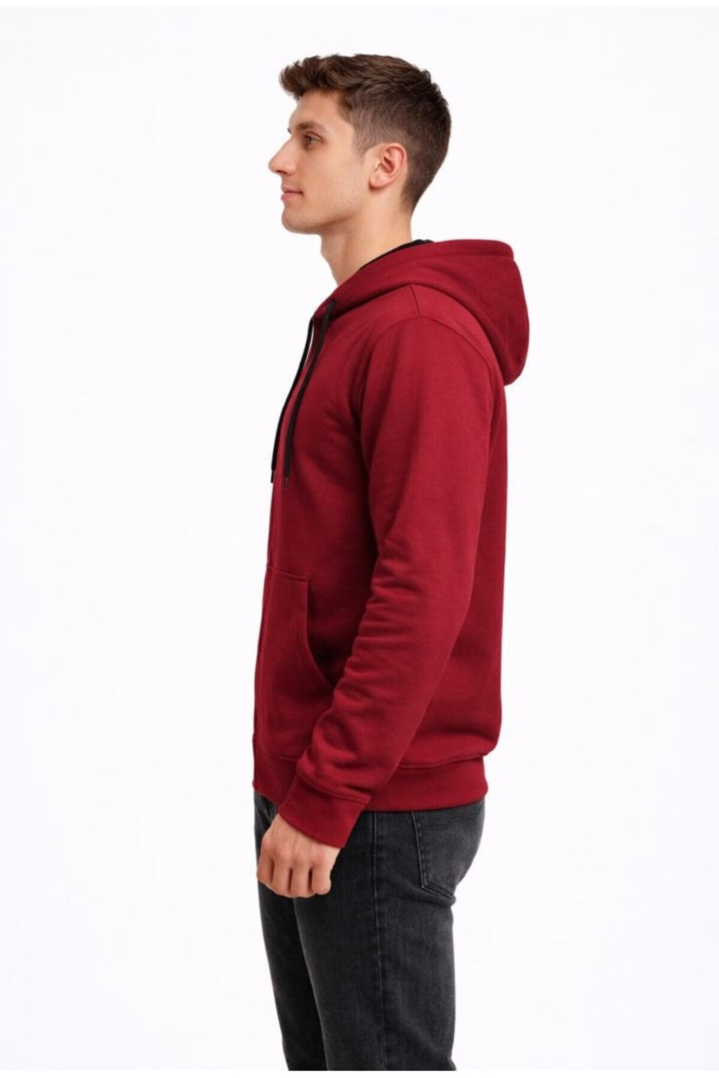 Erkek 2 İplik Fermuarlı Kapüşonlu Sweatshirt-W1084