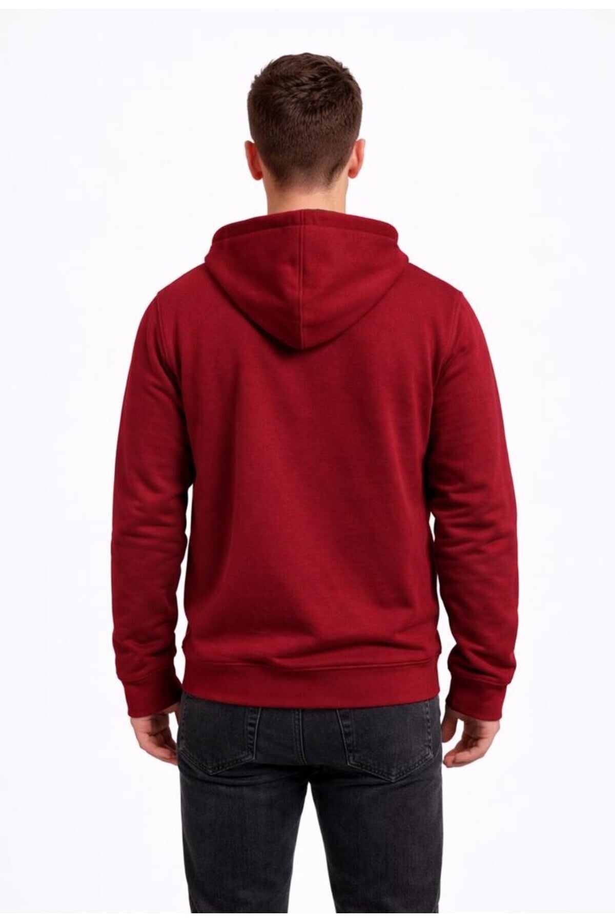 Erkek 2 İplik Fermuarlı Kapüşonlu Sweatshirt-W1084