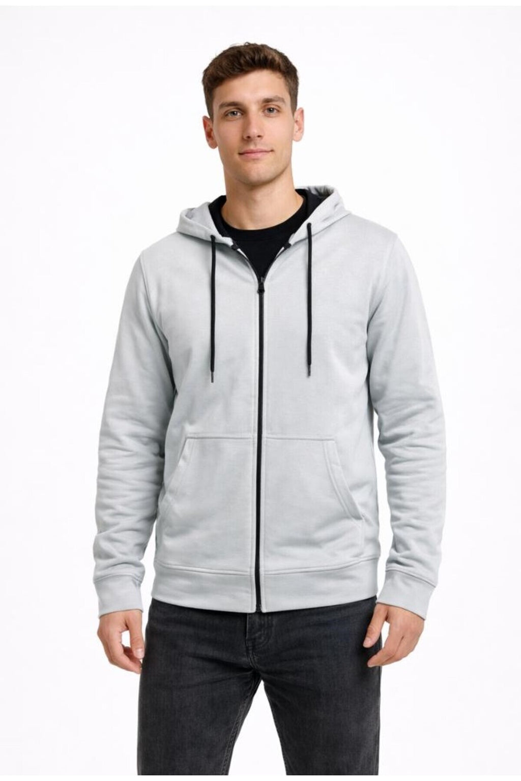 Erkek 2 İplik Fermuarlı Kapüşonlu Sweatshirt-W1084
