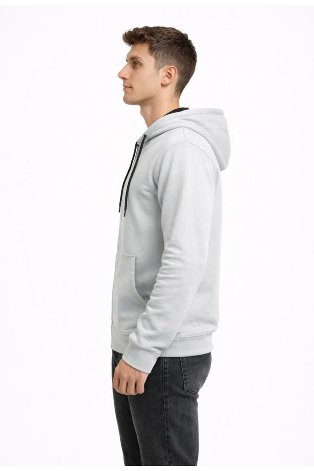 Erkek 2 İplik Fermuarlı Kapüşonlu Sweatshirt-W1084