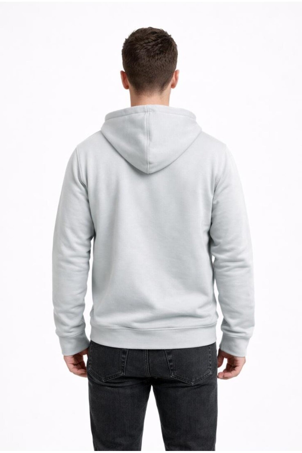 Erkek 2 İplik Fermuarlı Kapüşonlu Sweatshirt-W1084