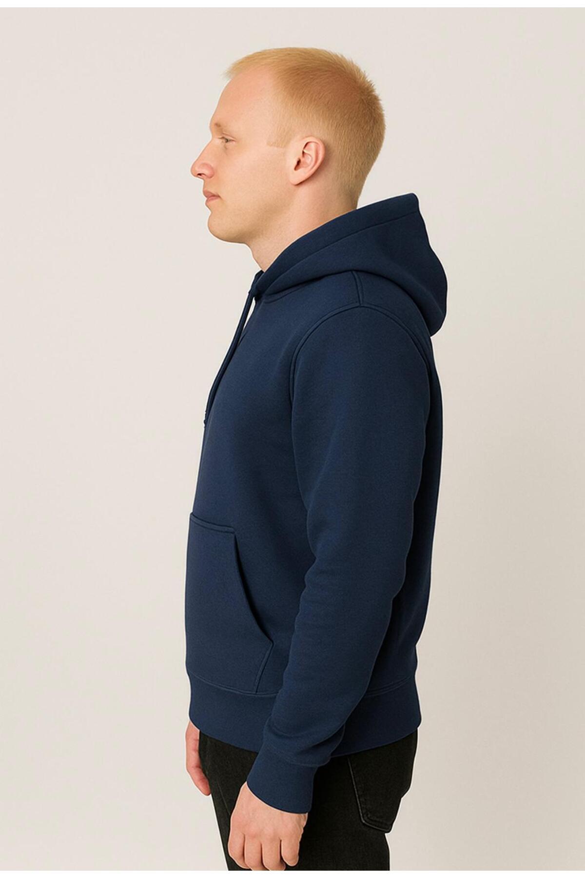 Erkek 3 İplik şardonlu Kapüşonlu Sweatshirt-W1108
