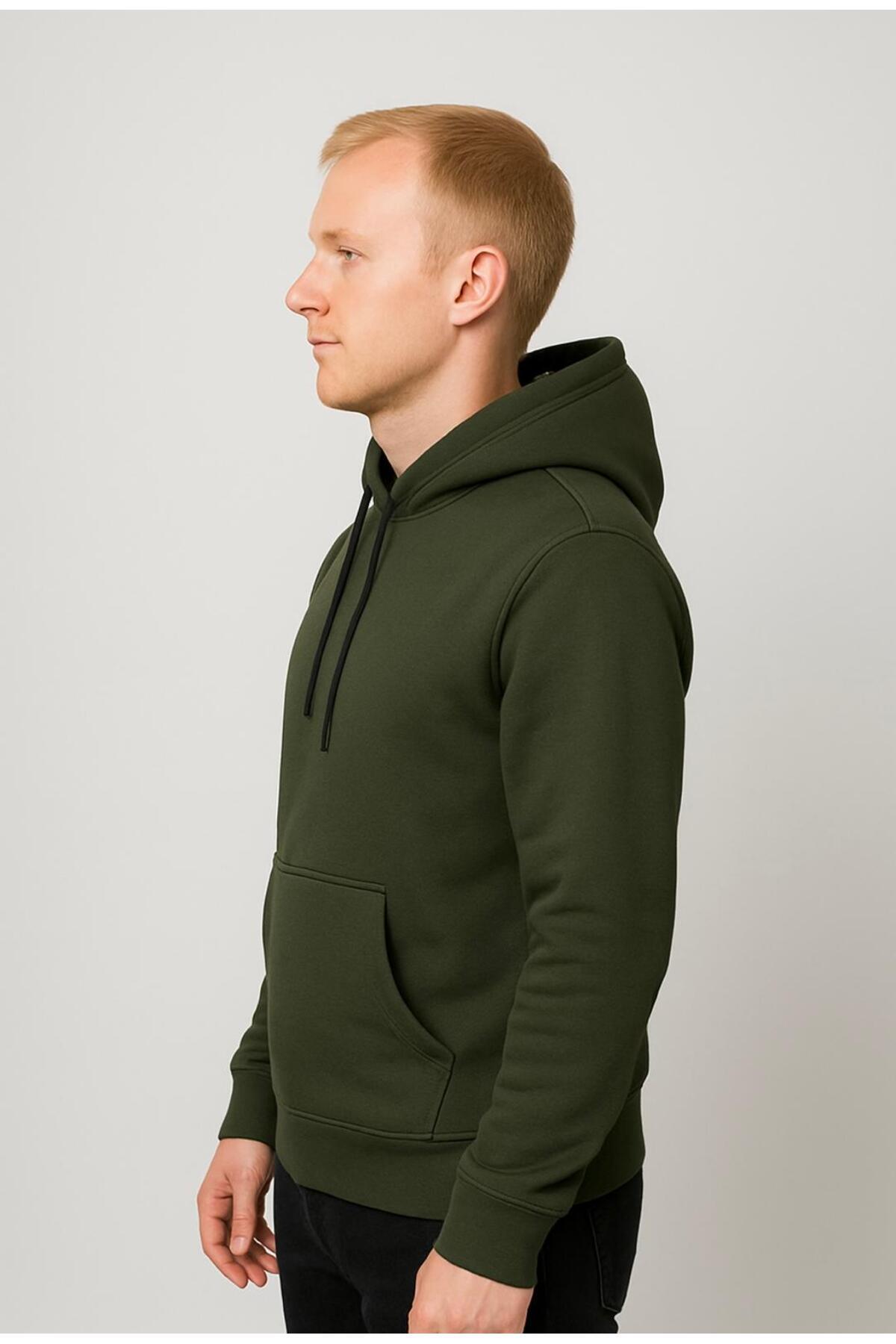 Erkek 3 İplik şardonlu Kapüşonlu Sweatshirt-W1108