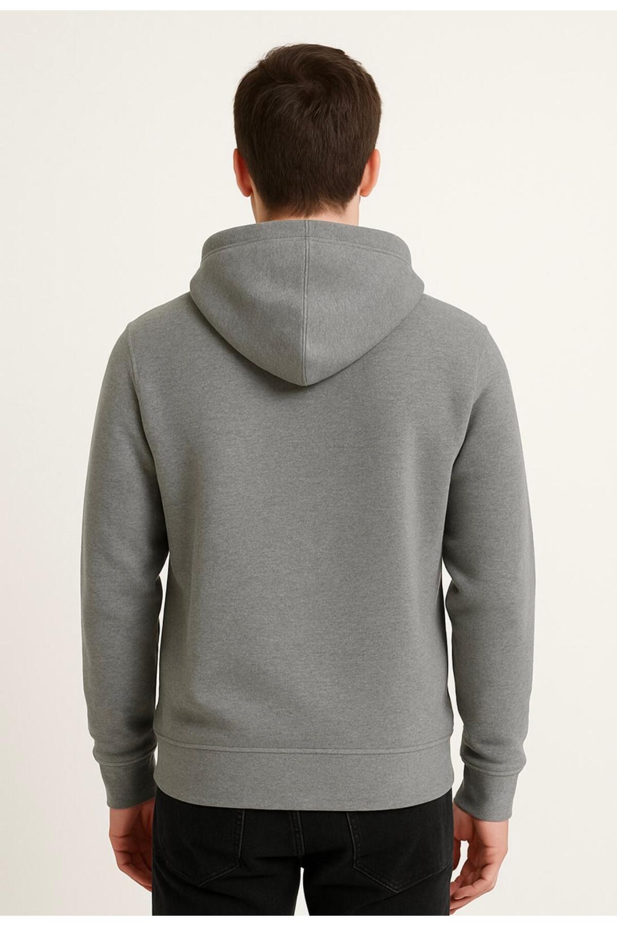 Erkek 3 İplik şardonlu Kapüşonlu Sweatshirt-W1108