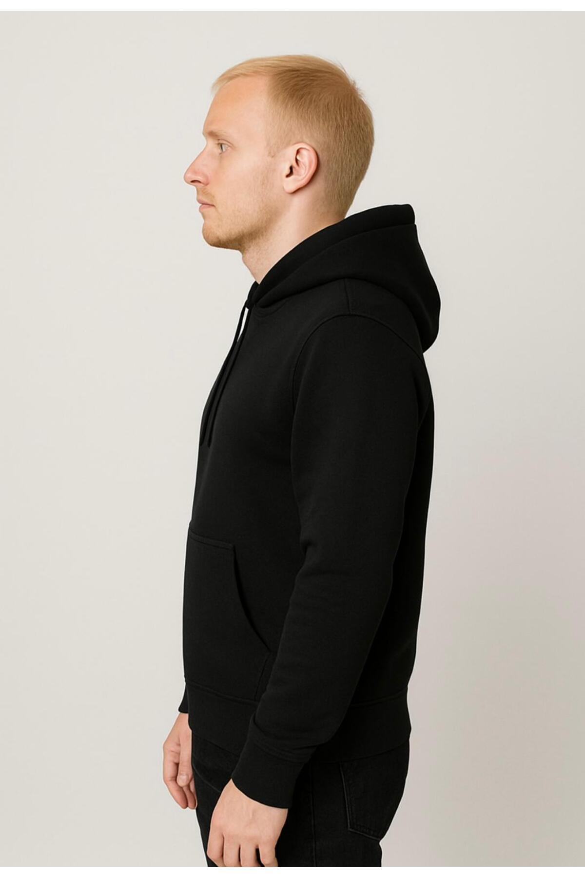 Erkek 3 İplik şardonlu Kapüşonlu Sweatshirt-W1108