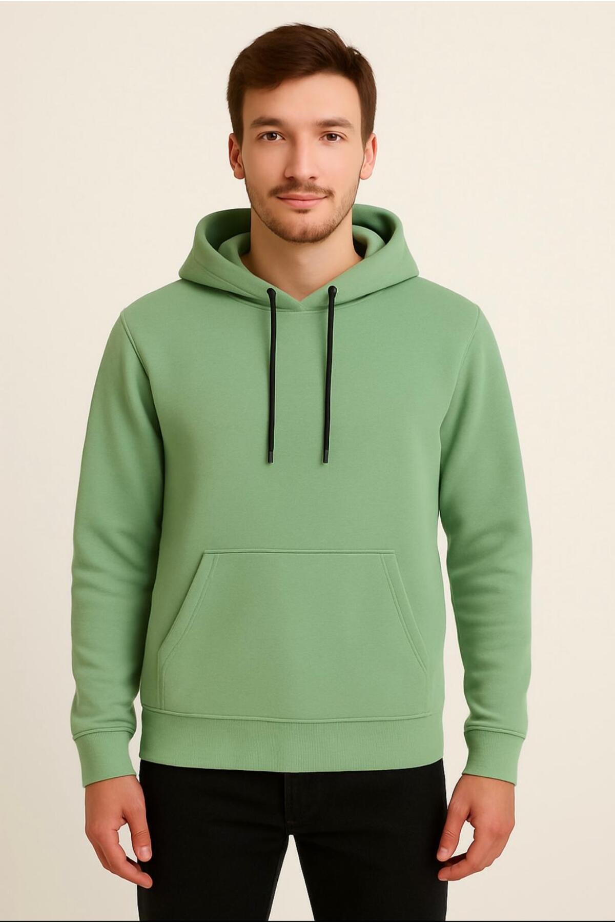 Erkek 3 İplik şardonlu Kapüşonlu Sweatshirt-W1108
