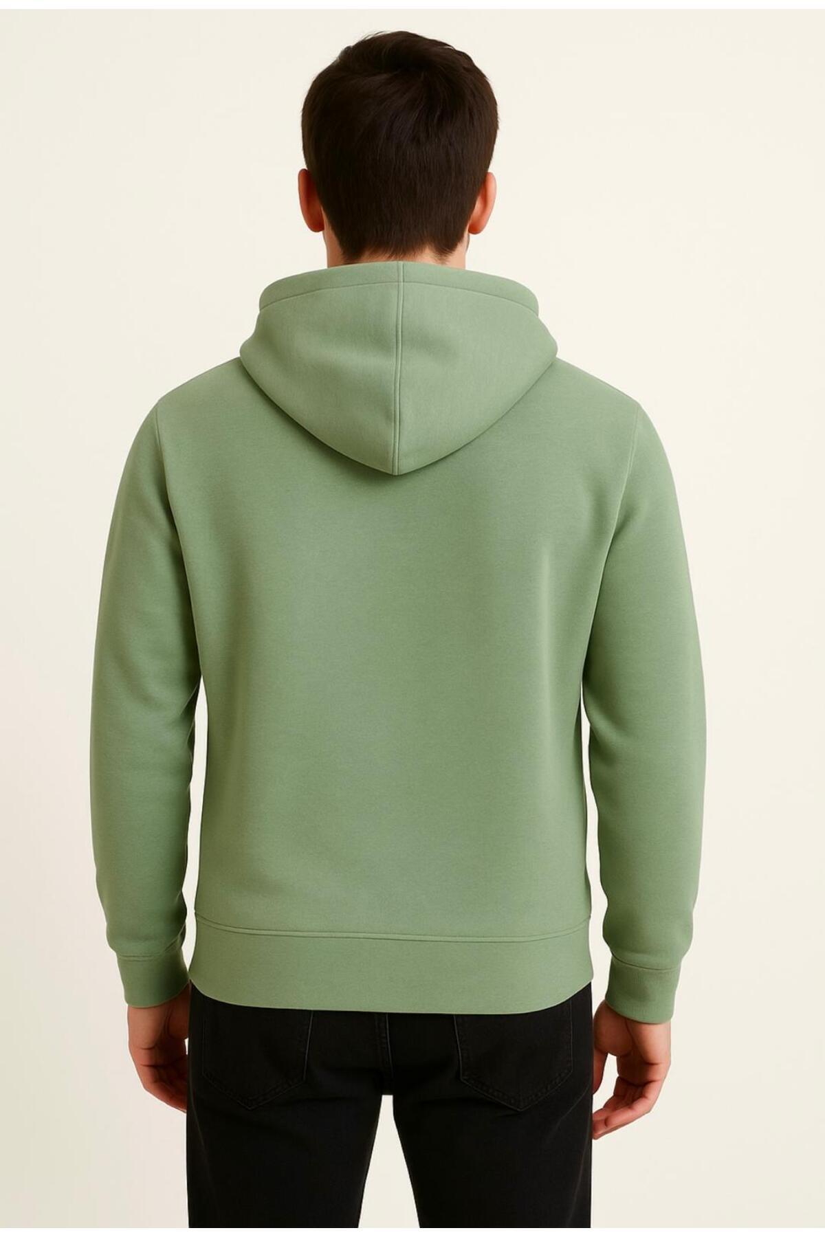 Erkek 3 İplik şardonlu Kapüşonlu Sweatshirt-W1108