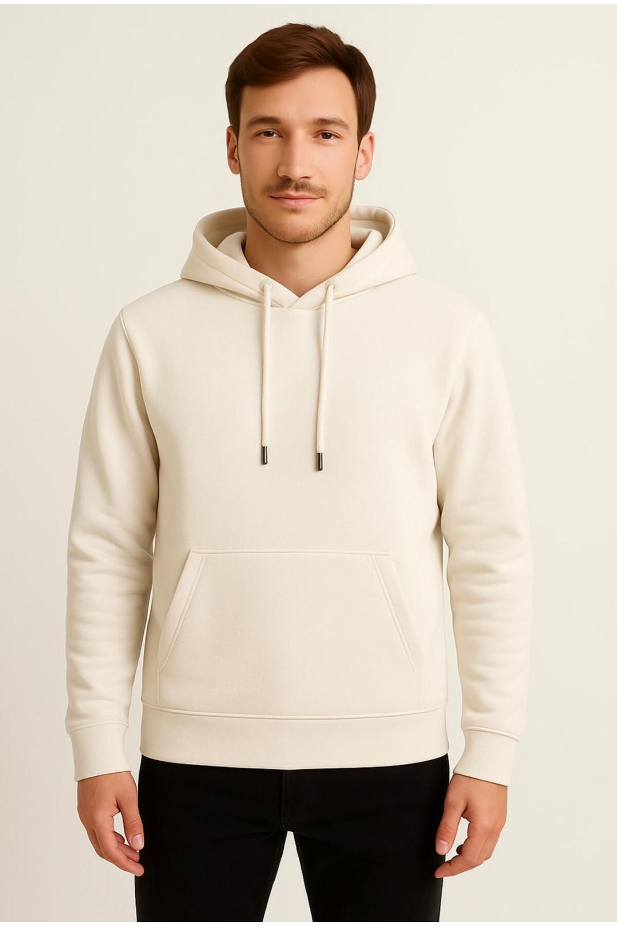 Erkek 3 İplik şardonlu Kapüşonlu Sweatshirt-W1108