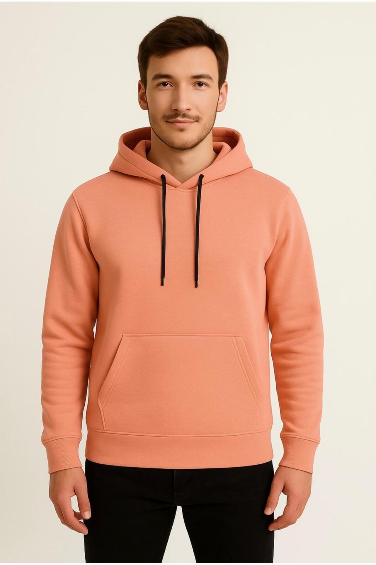Erkek 3 İplik şardonlu Kapüşonlu Sweatshirt-W1108