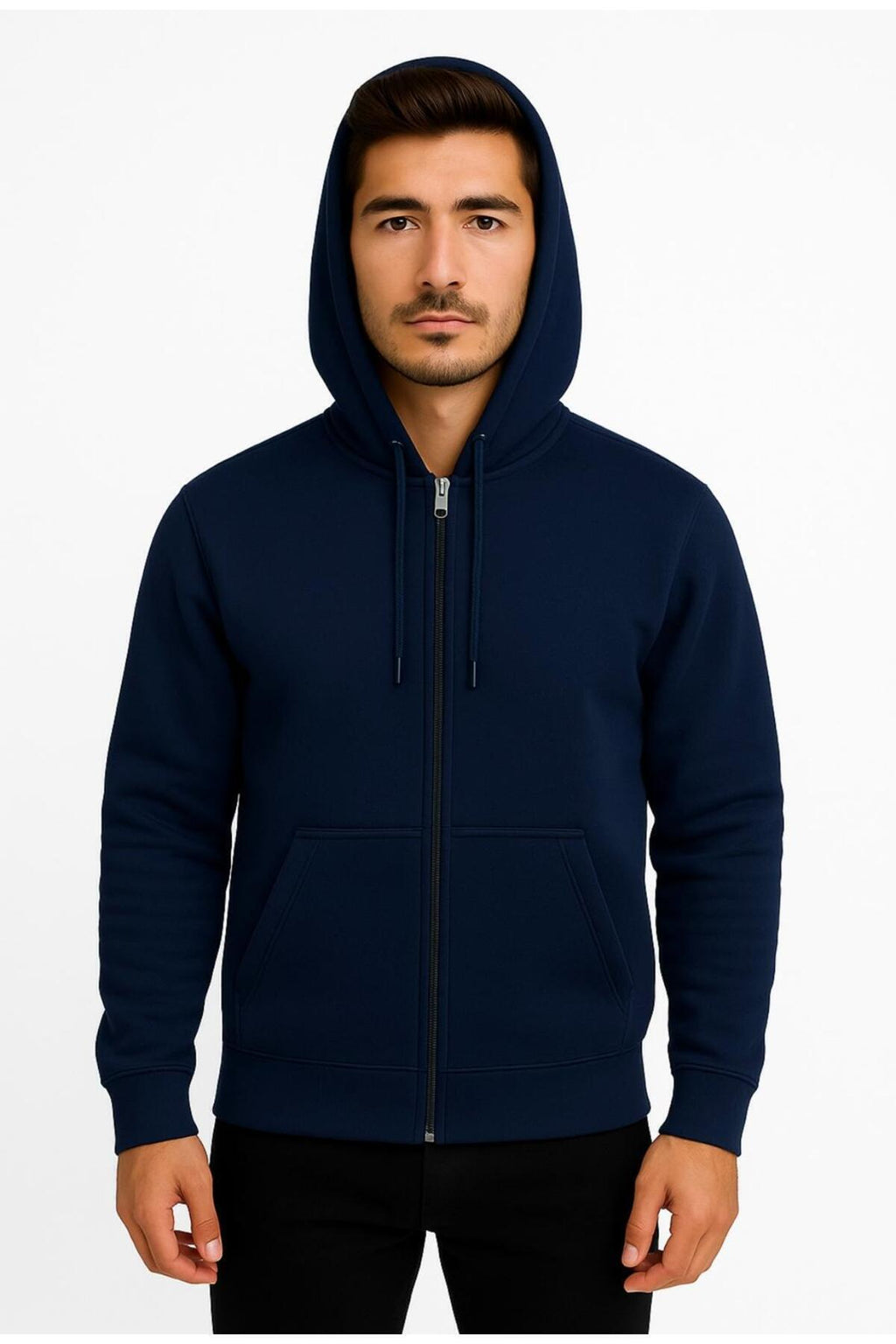 Erkek Fermuarlı Kapüşonlu Sweatshirt 3 İplik Şardonlu-W590
