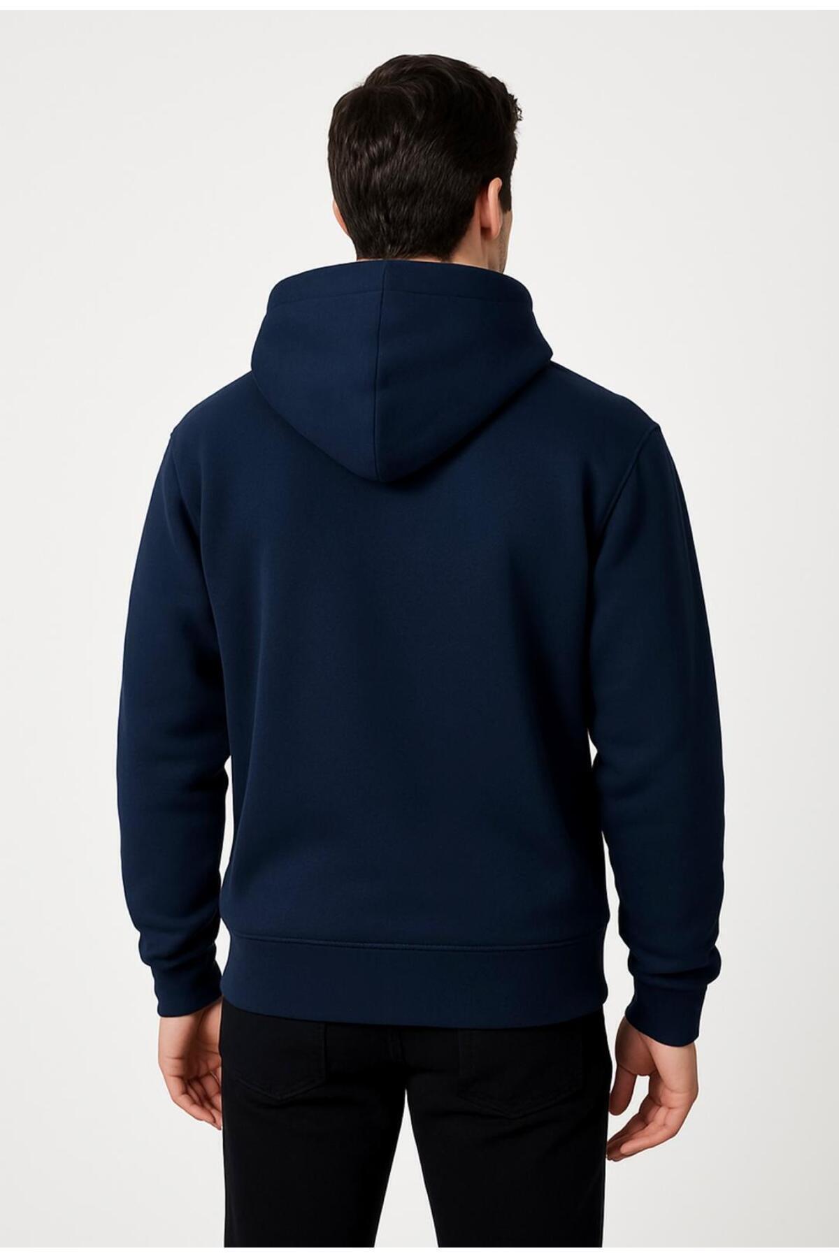 Erkek Fermuarlı Kapüşonlu Sweatshirt 3 İplik Şardonlu-W590