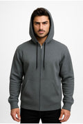 Erkek Fermuarlı Kapüşonlu Sweatshirt 3 İplik Şardonlu-W590