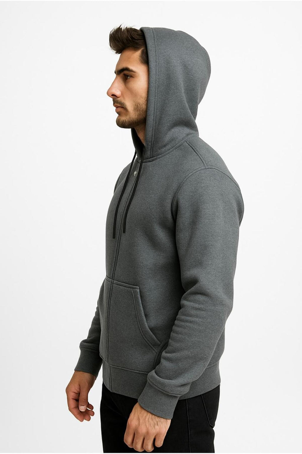 Erkek Fermuarlı Kapüşonlu Sweatshirt 3 İplik Şardonlu-W590