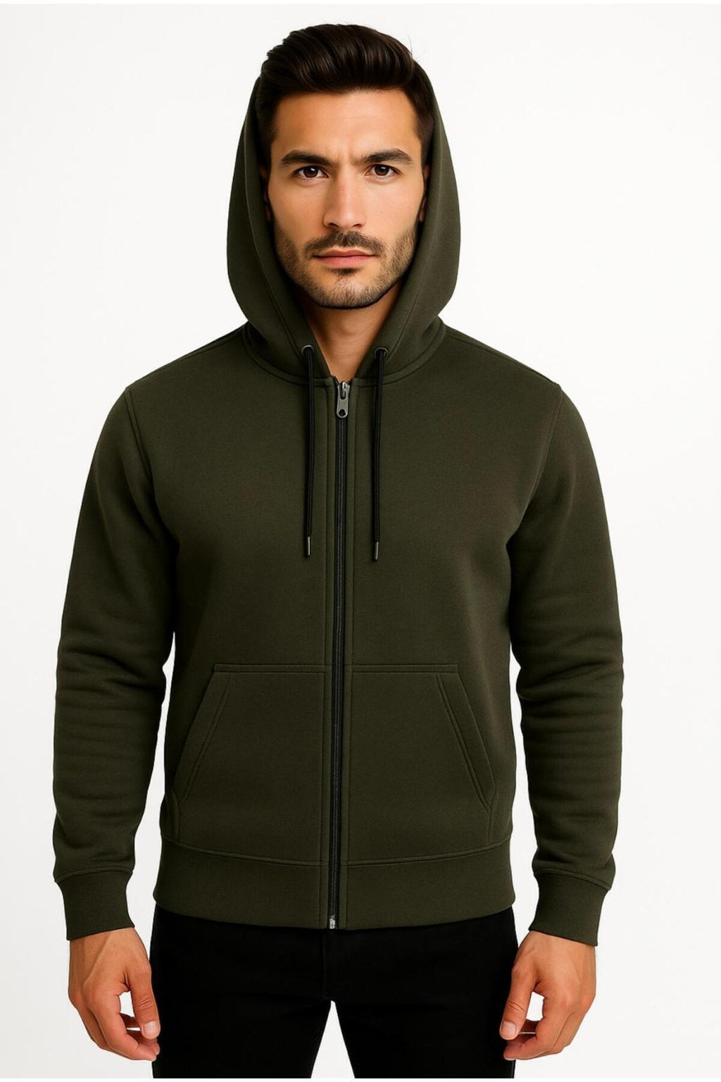 Erkek Fermuarlı Kapüşonlu Sweatshirt 3 İplik Şardonlu-W590