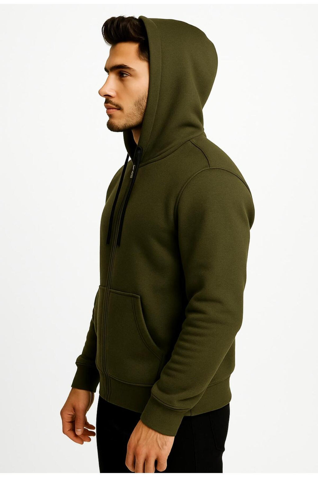 Erkek Fermuarlı Kapüşonlu Sweatshirt 3 İplik Şardonlu-W590