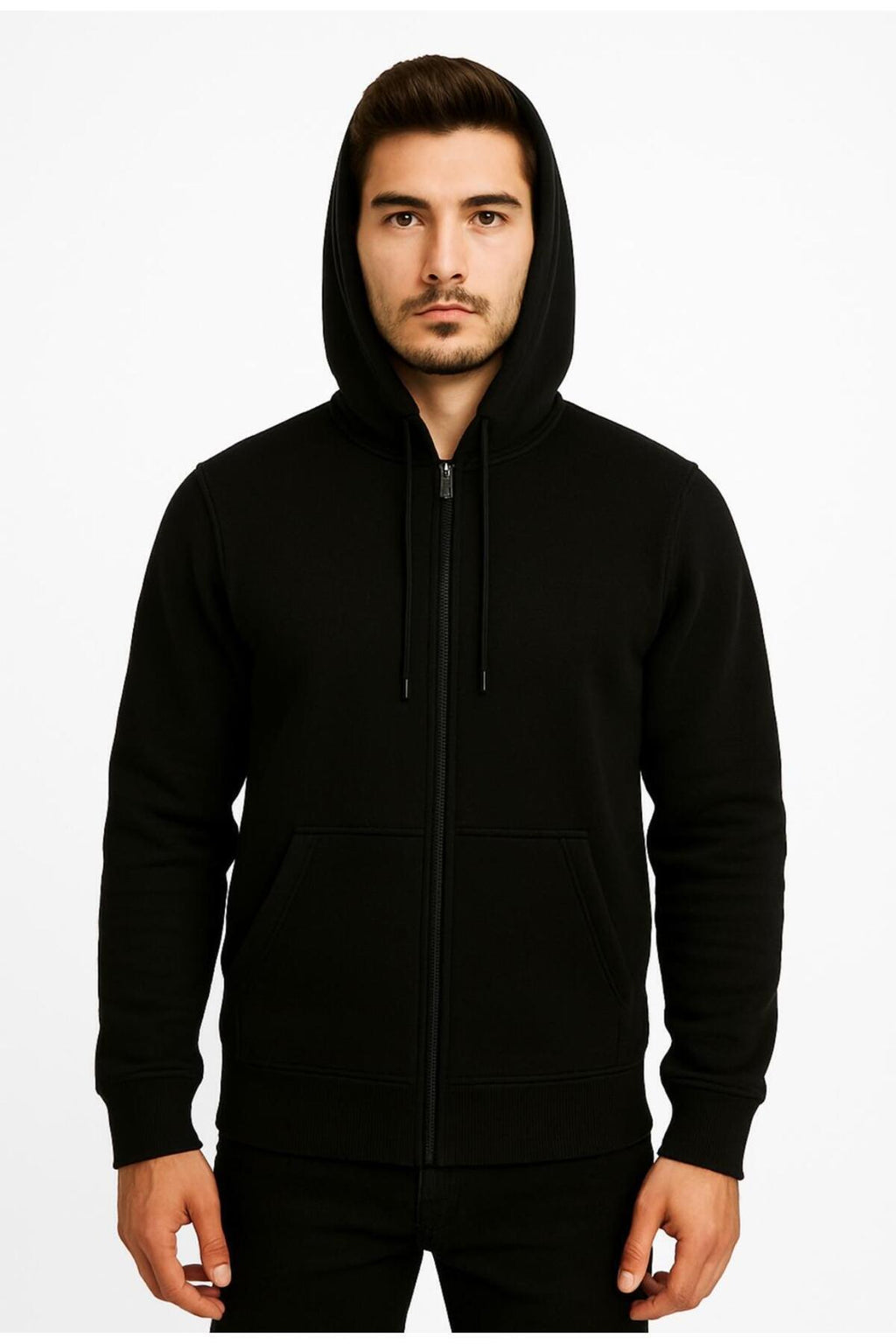 Erkek Fermuarlı Kapüşonlu Sweatshirt 3 İplik Şardonlu-W590