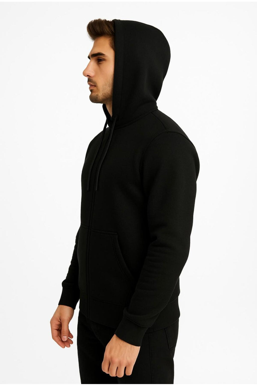 Erkek Fermuarlı Kapüşonlu Sweatshirt 3 İplik Şardonlu-W590