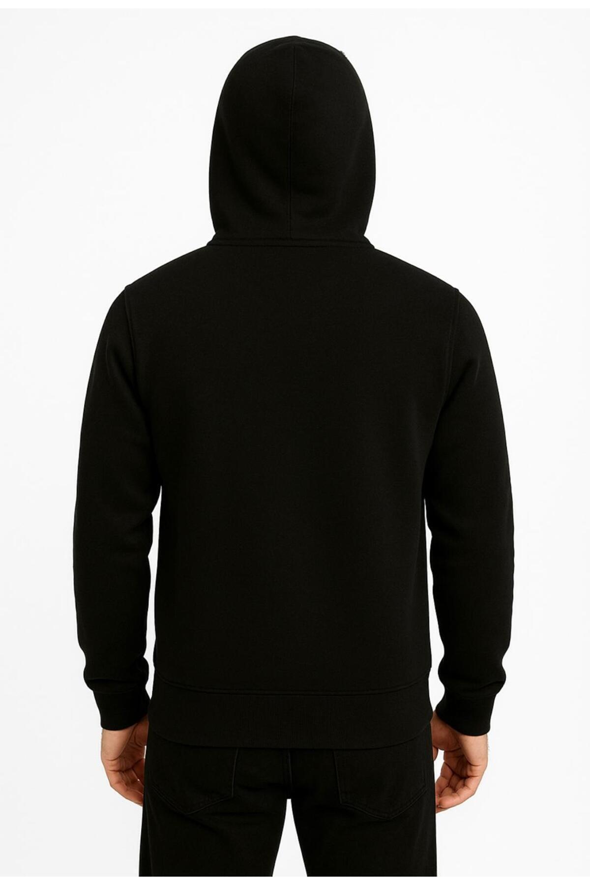 Erkek Fermuarlı Kapüşonlu Sweatshirt 3 İplik Şardonlu-W590