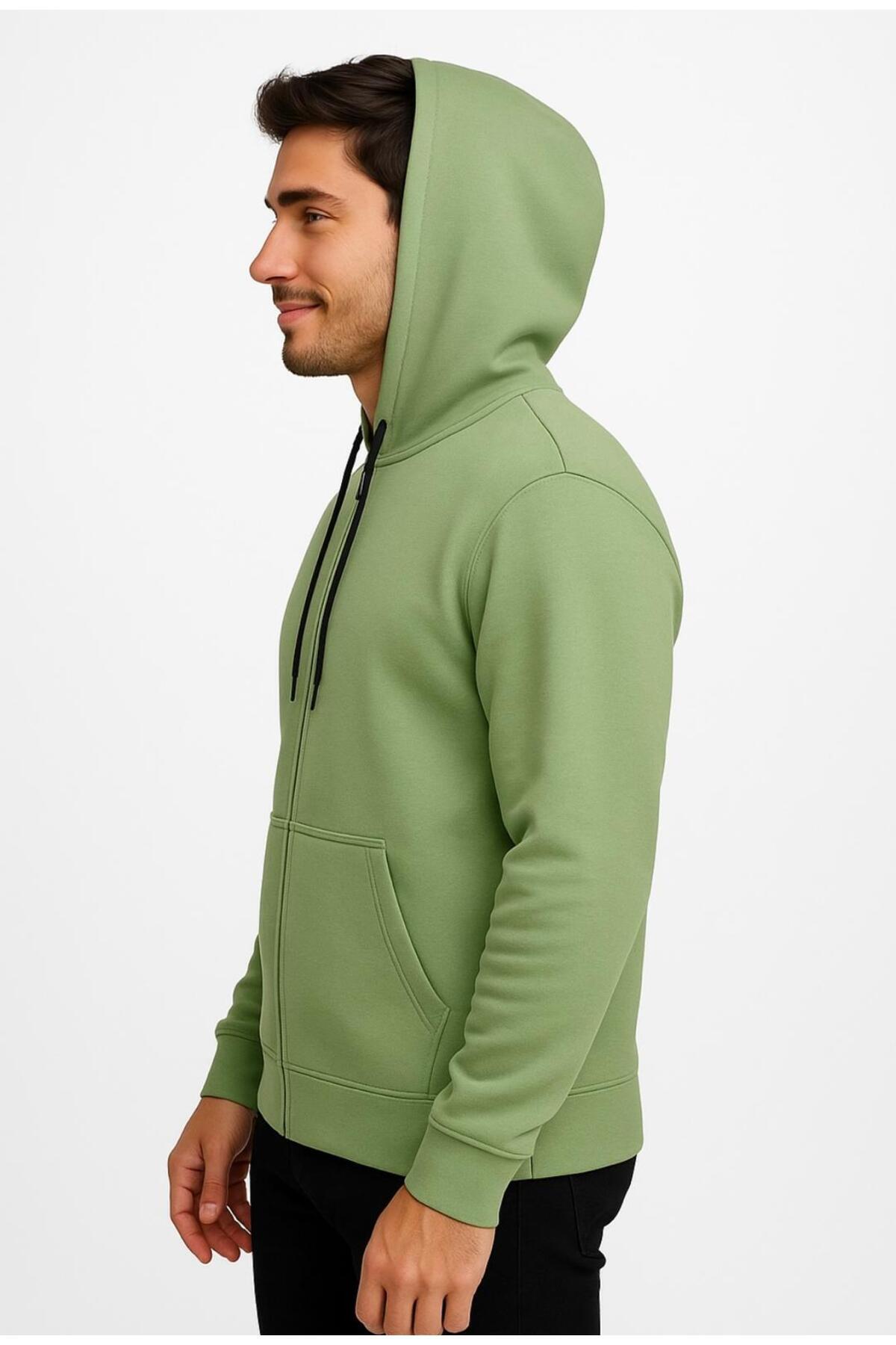 Erkek Fermuarlı Kapüşonlu Sweatshirt 3 İplik Şardonlu-W590