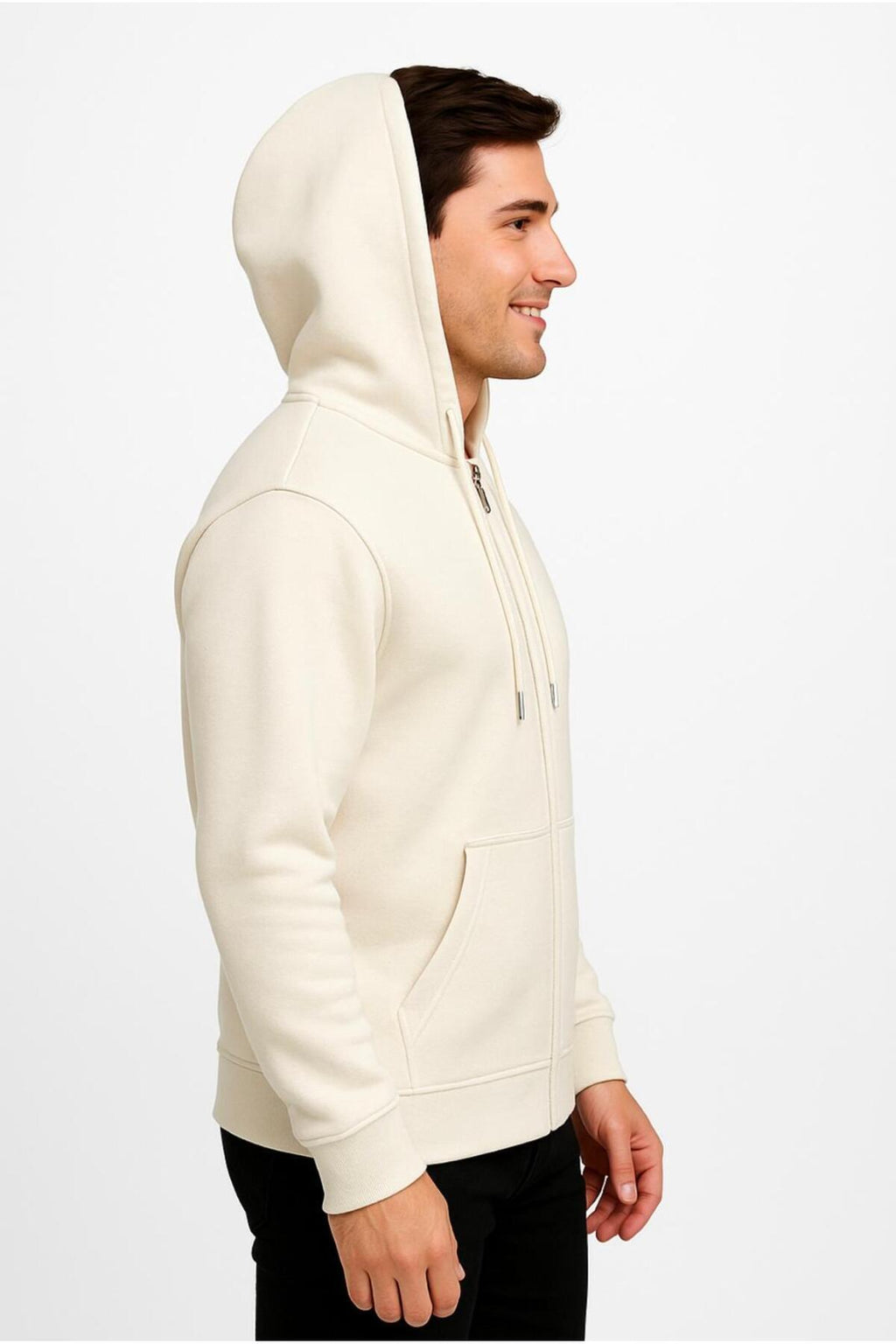 Erkek Fermuarlı Kapüşonlu Sweatshirt 3 İplik Şardonlu-W590