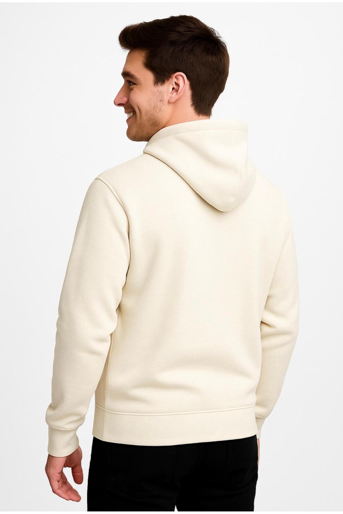 Erkek Fermuarlı Kapüşonlu Sweatshirt 3 İplik Şardonlu-W590