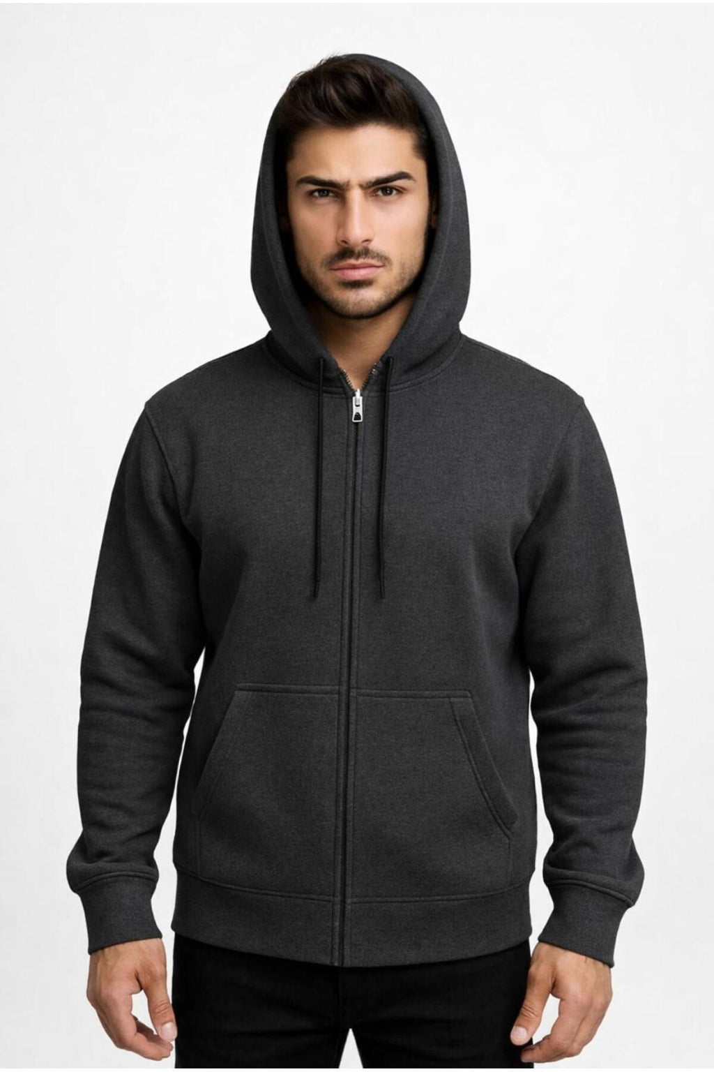 Erkek Fermuarlı Kapüşonlu Sweatshirt 3 İplik Şardonlu-W590