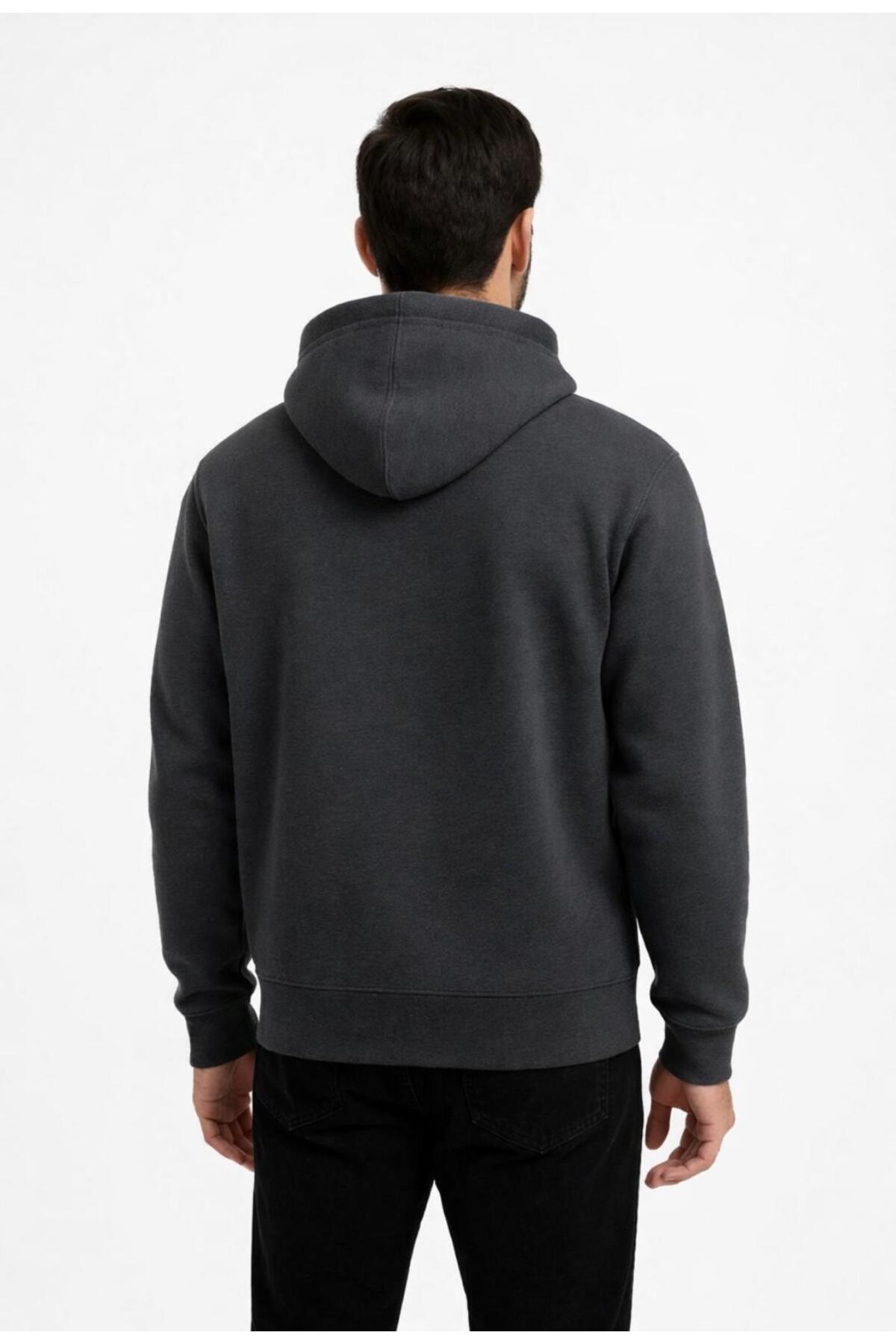 Erkek Fermuarlı Kapüşonlu Sweatshirt 3 İplik Şardonlu-W590