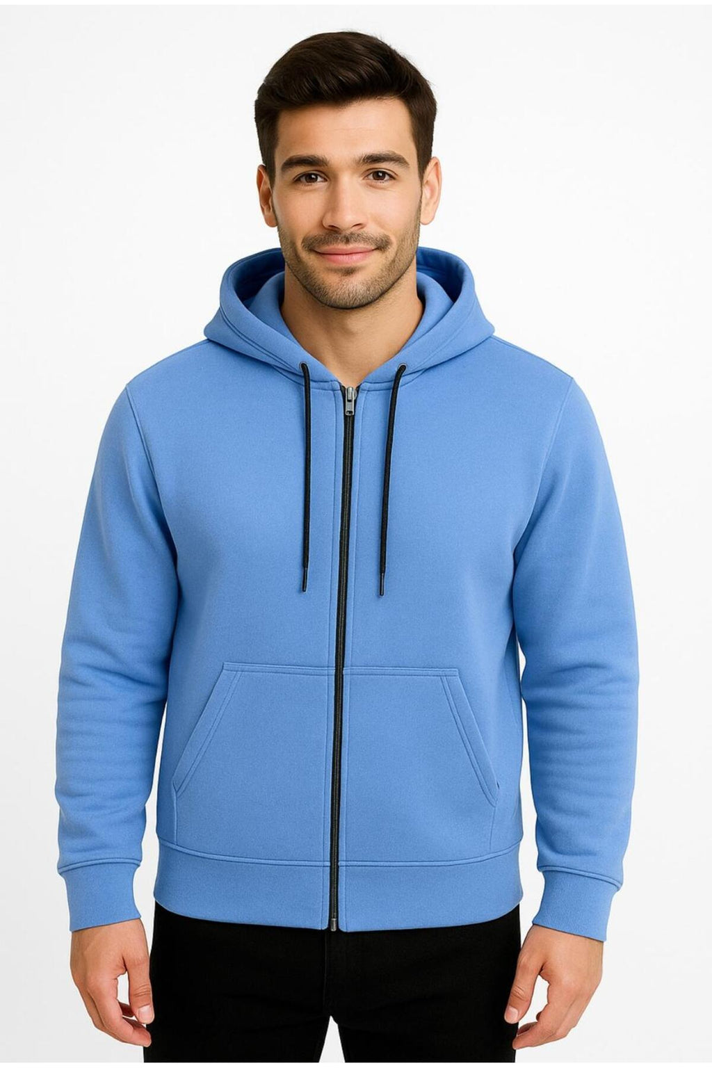 Erkek Fermuarlı Kapüşonlu Sweatshirt 3 İplik Şardonlu-W590-E