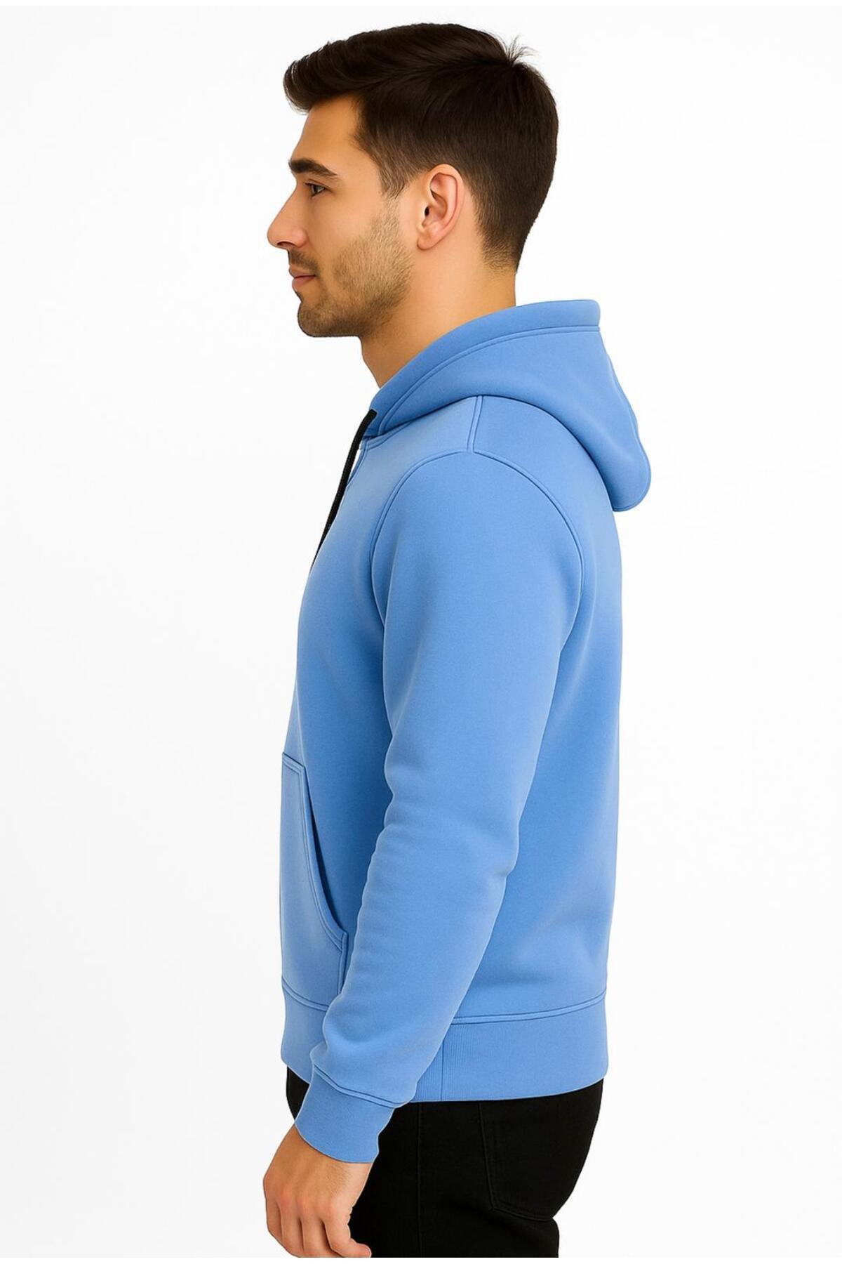 Erkek Fermuarlı Kapüşonlu Sweatshirt 3 İplik Şardonlu-W590-E