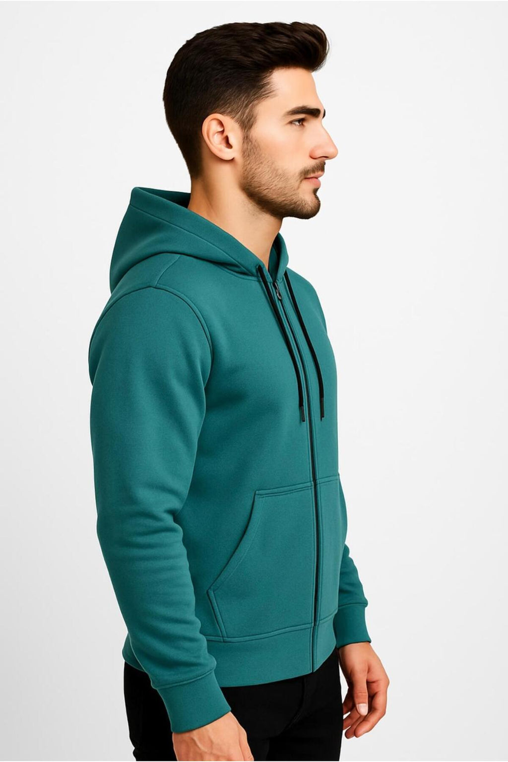 Erkek Fermuarlı Kapüşonlu Sweatshirt 3 İplik Şardonlu-W590-E